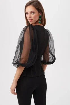 Fashion Lilth Sheer Sleeve Knit Top In Blouses