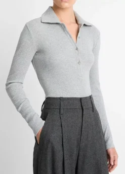 Outlet Long Sleeve Collared Polo In Basics And Tees