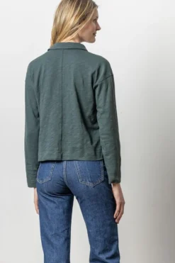 Fashion Long Sleeve Drop Shoulder Polo In Evegreen Basics And Tees