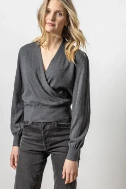 Discount Long Sleeve Surplice Sweater In Sweaters