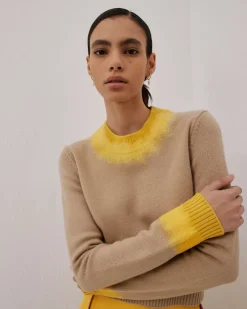 Discount Marlene Two-Tone Pullover With Handmade Needling In Yellow Sweaters