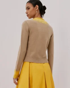 Discount Marlene Two-Tone Pullover With Handmade Needling In Yellow Sweaters