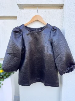Fashion Metallic Puff Sleeve Top In Blouses