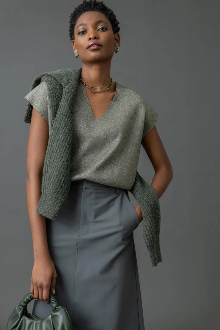 Outlet Metallic V-Neck Sweater In Sweaters|Shop All Matching Sets
