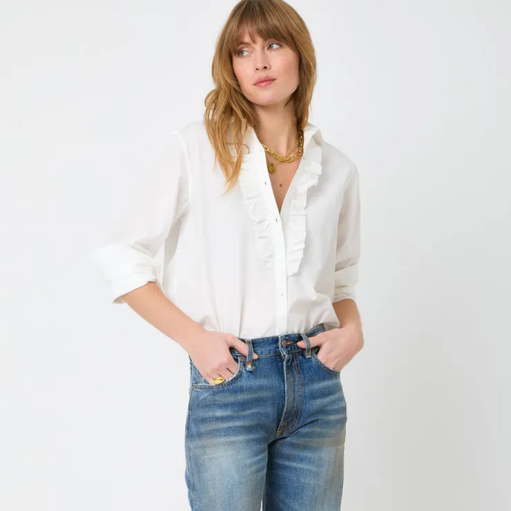 Clearance Mia Ruffle Front Shirt In Blouses