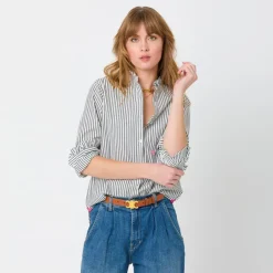 Discount Mia Ruffle Stripe Shirt In Blouses