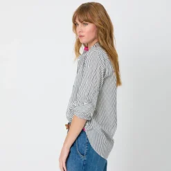Discount Mia Ruffle Stripe Shirt In Blouses