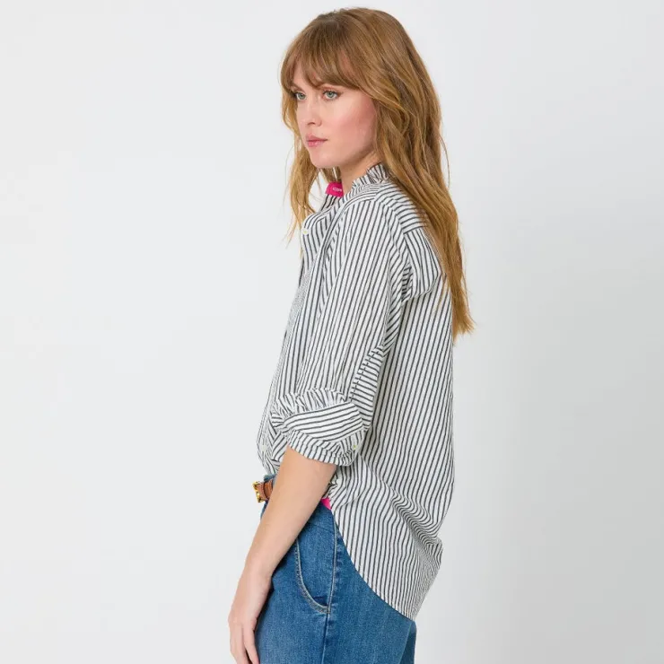 Discount Mia Ruffle Stripe Shirt In Blouses