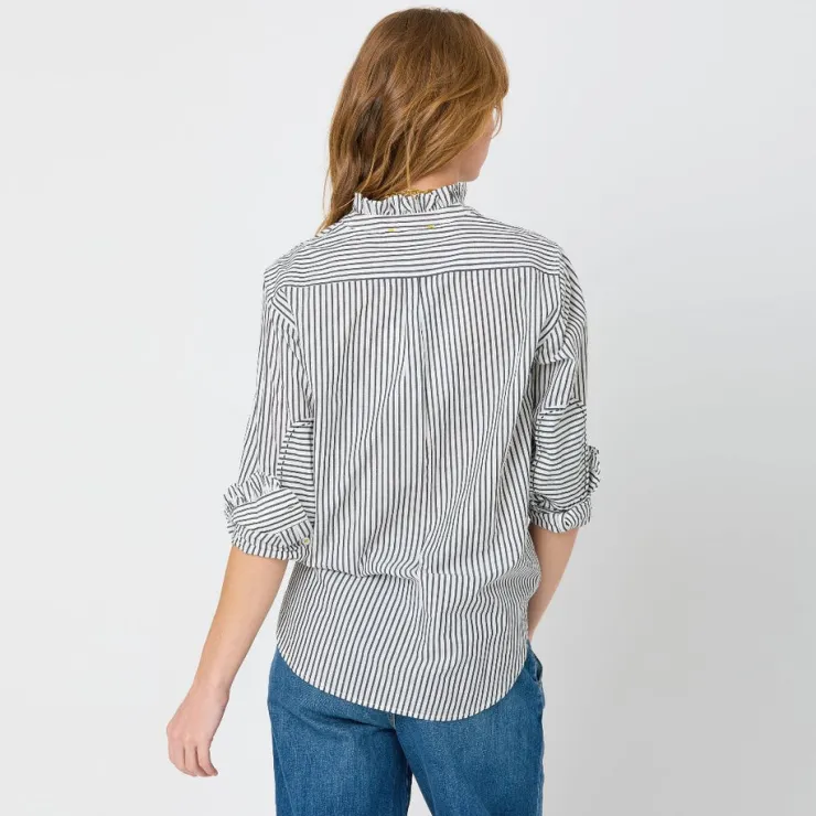 Discount Mia Ruffle Stripe Shirt In Blouses