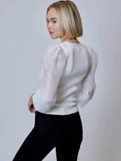 Hot Mix Media Button Down Rib Cardigan In Sweaters