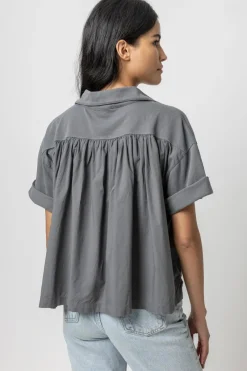 Outlet Mixed Media Collared Top In Basics And Tees