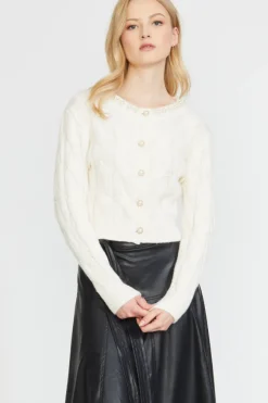 Outlet Pearl Trim Cable Knit Cardigan In Sweaters