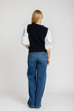Hot Phoebe Mixed Media Sweater Shirt In Sweaters
