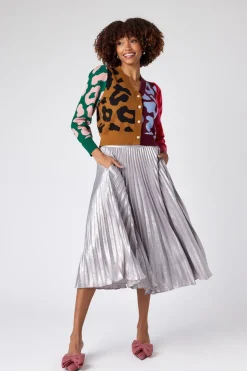 New Pleated Tinsel Midi Skirt In Skirts