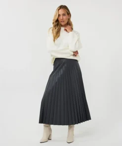 Discount Plisse Vegan Leather Midi Skirt In Skirts