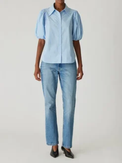 Outlet Puff Sleeve Button Down Shirt In Blouses