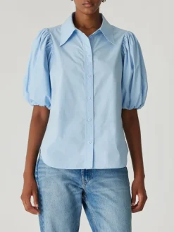 Outlet Puff Sleeve Button Down Shirt In Blouses