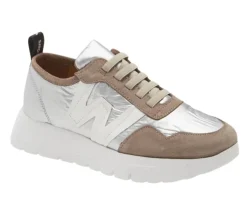 New Racer Platform Sneakers In Taupe And Silver Sneaker