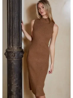 Online Ribbed Knit Mock Neck Midi Dress In Sweaters