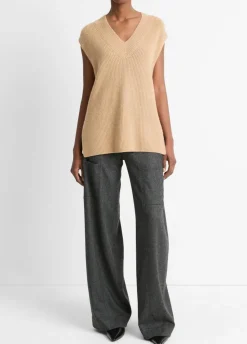 Hot Ribbed Wool-Cashmere V-Neck Sweater Vest In Sweaters|All Outerwear