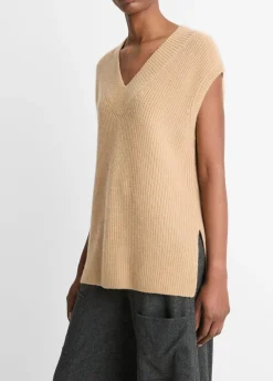 Hot Ribbed Wool-Cashmere V-Neck Sweater Vest In Sweaters|All Outerwear