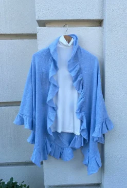Fashion Ruffle Cashmere Wrap In Blue Sweaters