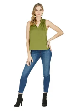 New Ruffle Neck Sleeveless Blouse In Blouses