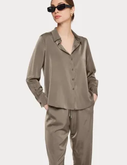 Clearance Satin Button Down Blouse In Blouses