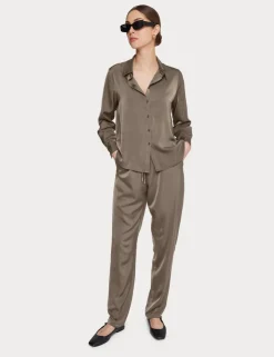 Clearance Satin Button Down Blouse In Blouses
