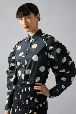 Hot Shirred Sleeve Shirt In Blouses