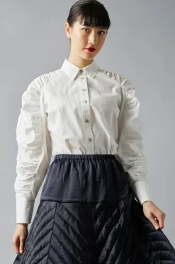 Clearance Shirred Sleeve Shirt In Blouses