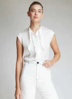 Clearance Silk Ruffle Blouse In White Blouses