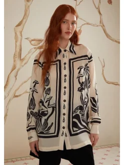 Online Surreal Garden Long Sleeve Top In Off White Blouses