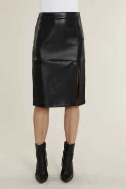 New Vegan Leather Pencil Skirt With Slit In Skirts