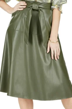 New Vegan Leather Tie Waist Midi Skirt In Skirts