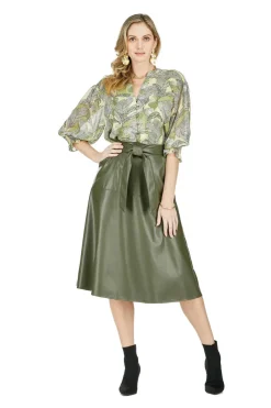 New Vegan Leather Tie Waist Midi Skirt In Skirts