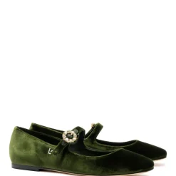 Hot Velvet Mary Jane Flat In Green Flats
