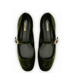 Hot Velvet Mary Jane Flat In Green Flats