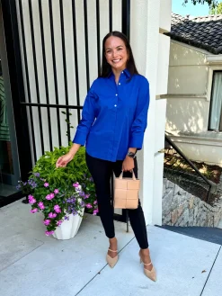 Fashion Zoey 3/4 Length Ruched Sleeve Top In Blouses