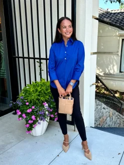 Fashion Zoey 3/4 Length Ruched Sleeve Top In Blouses